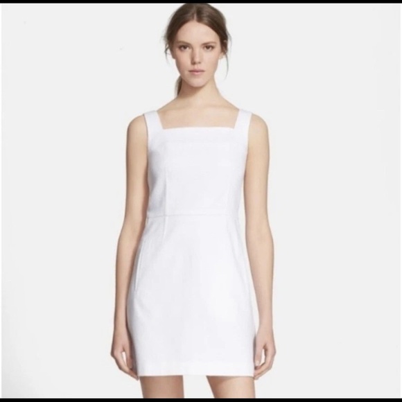 Tory Burch Cotton Pique Square Neck White Mini Dress Sz 6 Minimalist Casual - Picture 15 of 16